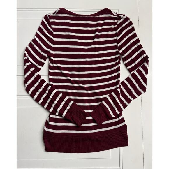 Zenana Women's Size Small Red White Striped Snap Button Long Sleeve Knit Top - Picture 6 of 6